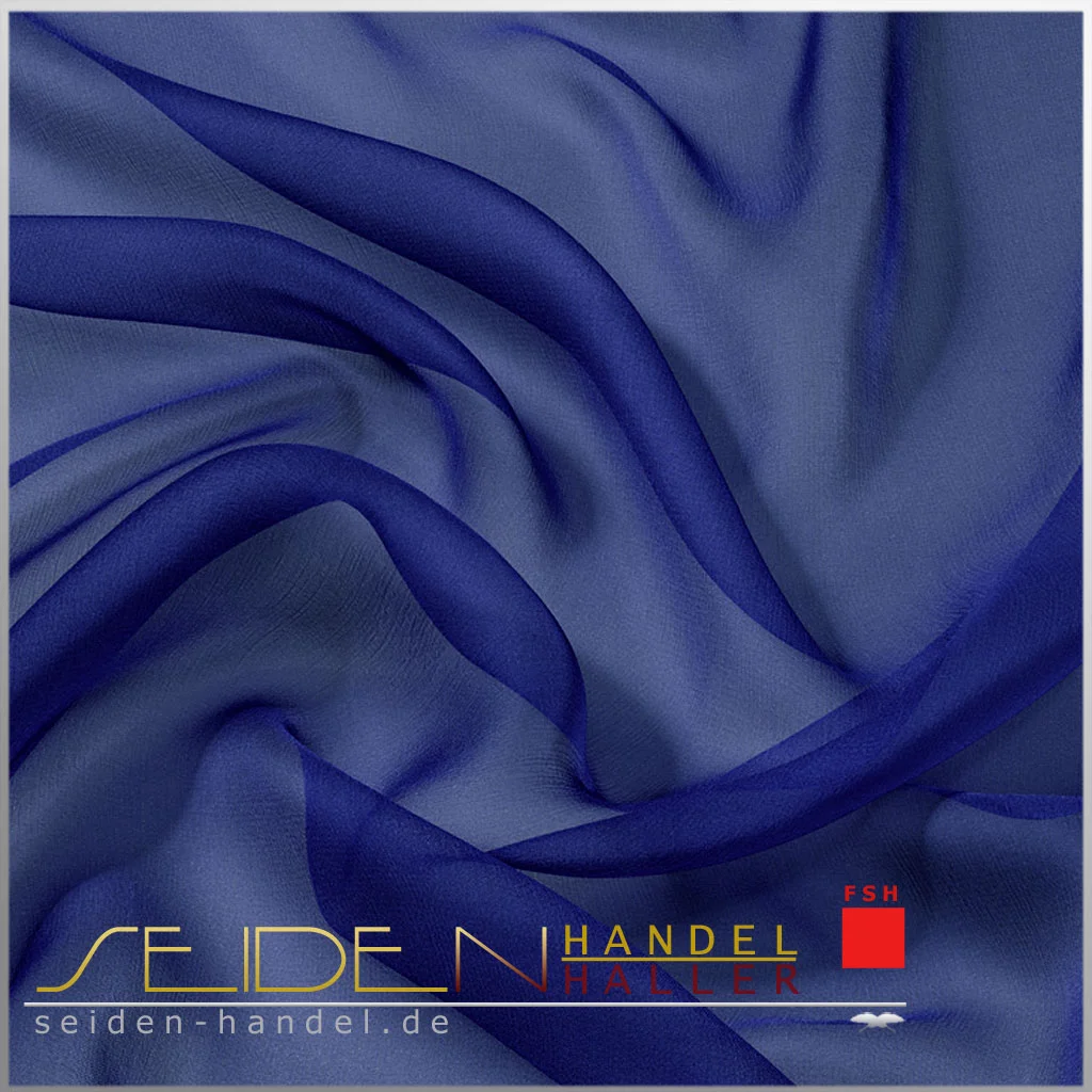 Seidenstoff Chiffon 90 cm, 3m-Coupon, blau