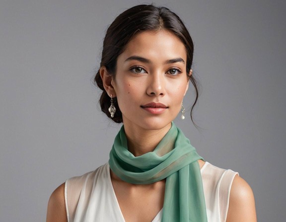 Seidenschal Silk Etamine in Aventurine, der von einer Frau getragen wird