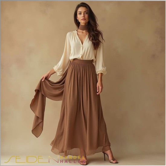 Seidenstoff Chiffon 4.5, 90 cm, Trendfarbe Mocha Mousse