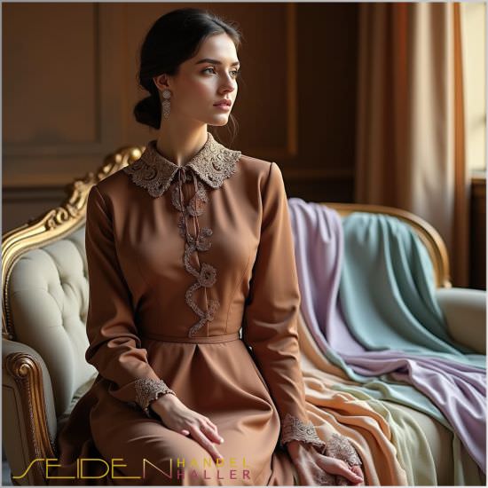 Gefärbte Bouretteseidenstoffe, drapiert auf einem Sofa